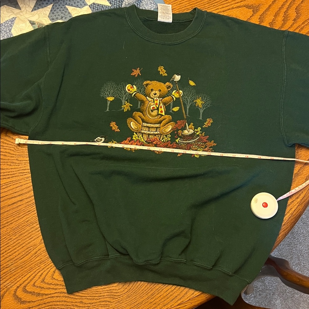 Vintage Jerzees Dark Green Crewneck Sweater with Bear Design - Picture 5 of 6